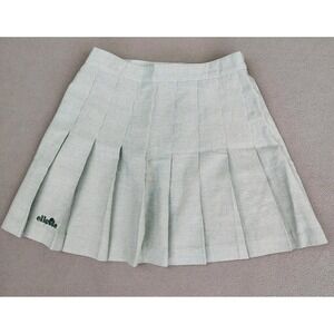Vintage Ellesse Pleated Mini Skirt Women XS 0 Green Micro Houndstooth Schoolgirl